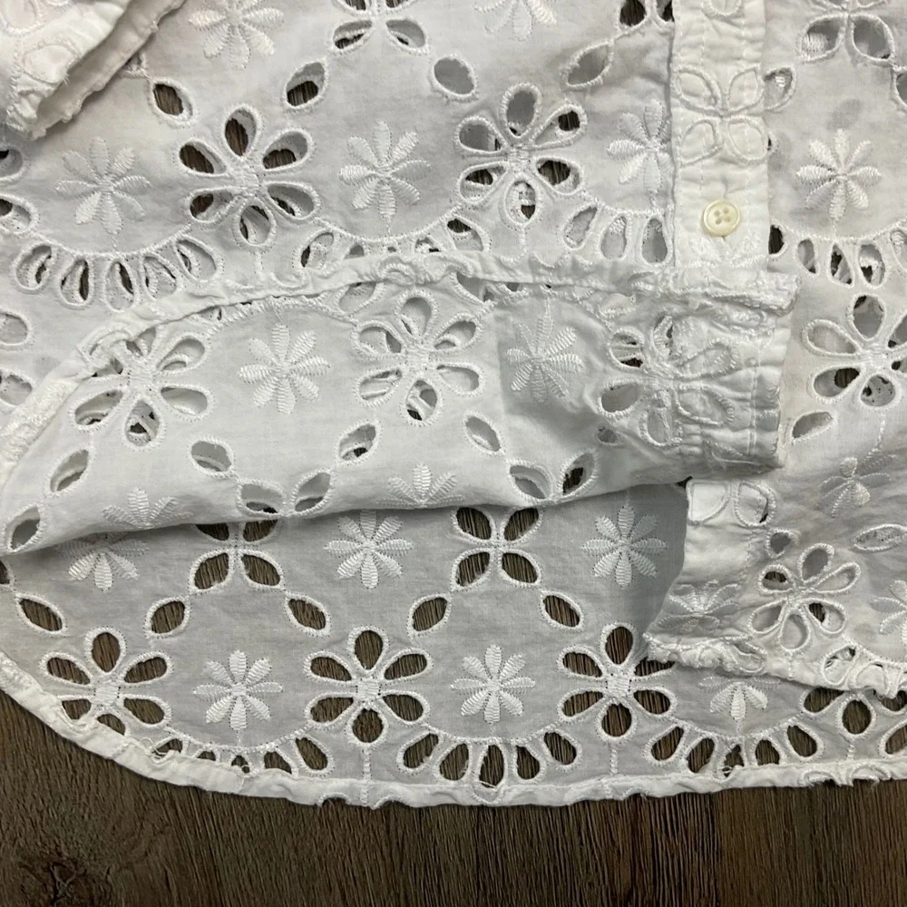 J.Crew Eyelet Broderie Anglaise Cotton Button Up Top Womens 0‎ White Boho Classy
